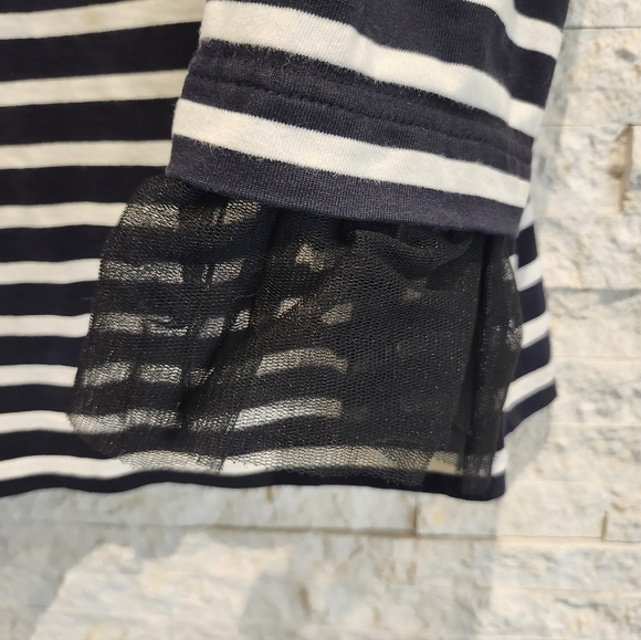 J Crew Black and White Striped Women's Top With Tulle Cuffs Medium - Picture 5 of 6